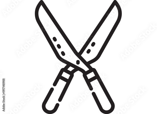 Chef knives icon with crossed blades in bold black line style, minimal kitchen utensil symbol isolated on white background for restaurant menu, cooking app, or logo design