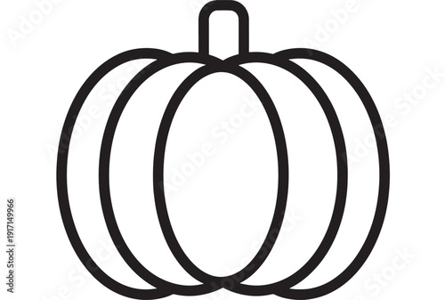 Pumpkin outline icon in bold black line style isolated on white background, simple vegetable symbol for autumn harvest, Halloween, Thanksgiving, and seasonal design use