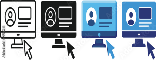 Computer Monitor with User Profile Login Interface Icon Set for Website Membership