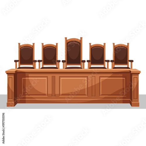 Elegant Wooden Courtroom Bench with Multiple Chairs for Legal Proceedings
