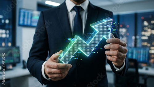 Wallpaper Mural 投資成長アイコンを手にするスーツ姿のビジネスプロフェッショナル Torontodigital.ca