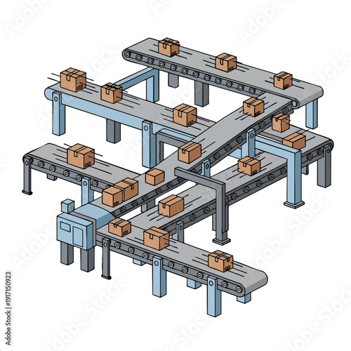 Automated Warehouse Conveyor System with Moving Boxes for Logistics and Supply Chain Operations