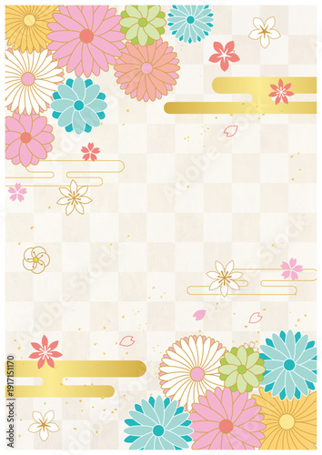 花の和柄と和紙背景