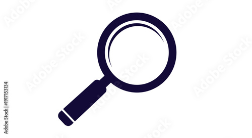 Simple dark blue magnifying glass icon on white background.