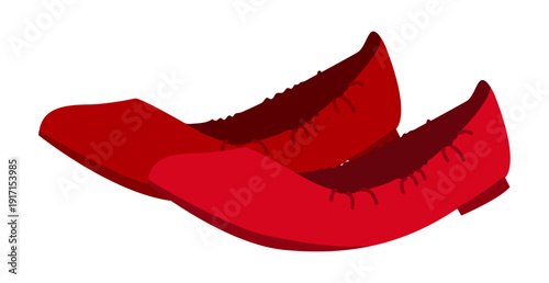 Red pointed ballet flat shoe women flat pair. Ruched edge pointed toe footwear for dinner date city stroll. Technical fashion illustration CAD mockup soft vector man unisex isolated contemporary style