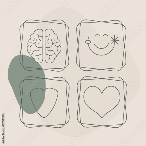 Emotional Intelligence Icon Pack – Brain, Heart, Smile Minimal Set