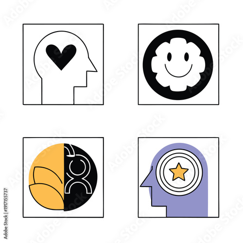 Mental Health Line Icon Set – Psychology, Brain, Heart Symbols Collection