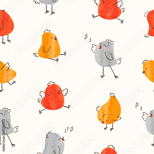 Cartoon Easter chicks seamless pattern. Cute little chickens vector illustration