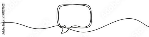 Speech bubble in one line art style. Drawing of a rectangular chat bubble with editable black stroke
