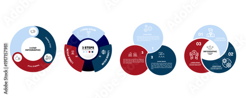 Circle infographic 3 step option set vector, for business presentation or communication. Venn diagram 3 option set. Vector editable