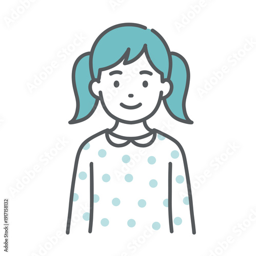 笑顔の女の子（子ども）のイラスト（正面・上半身）