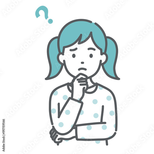 悩む・疑問を持つ女の子（子ども）のイラスト（ハテナマーク・上半身）