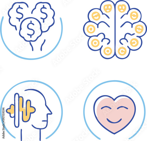 Positive Thinking Brain Icon, Motivation And Success Mind Concept