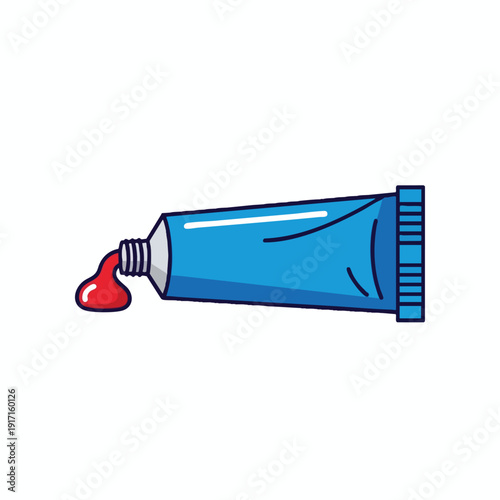 Creative Illustration of a Tubular Toothpaste Tube with Red Squeeze