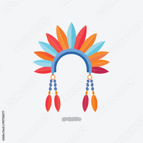 Native American Headdress with Colorful Feathers and Beads.