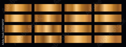 Gold gradient foil palette. Set of holographic metal gradation vector background