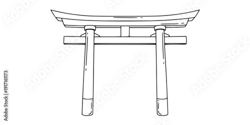 Traditional Japanese Torii Gate Vector Art, Black and White Japan Travel Icon