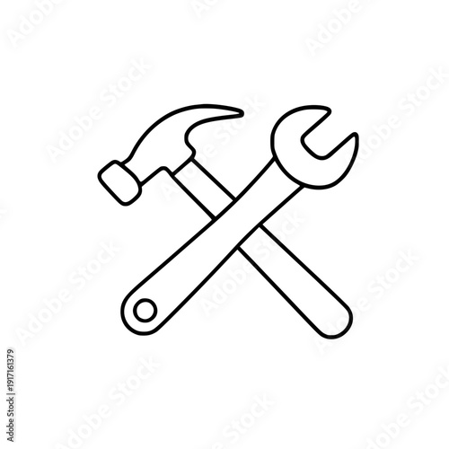 Hammer And Wrench Repair Tools Flat Icon For Apps silhouette