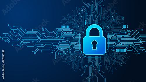 Cyber Security Lock Digital Data Protection Technology Network Safety Illustration