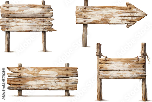Set of 4 Rustic Weathered Wood Signboards Vector
