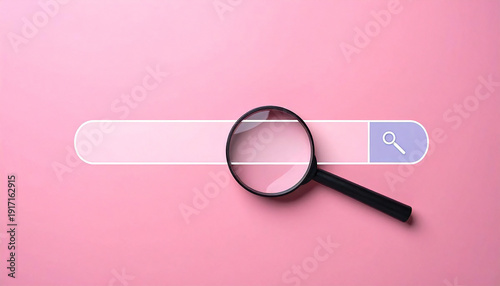 虫眼鏡と検索バーのイメージ　情報検索・調査コンセプト。Search Bar with Magnifying Glass Concept for Information Search.