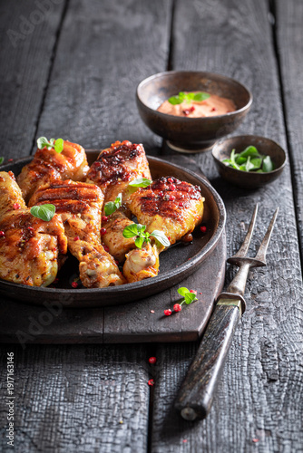 Crispy grilled chicken leg ...