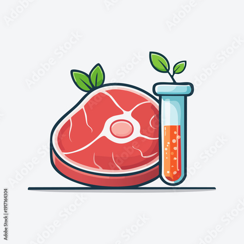 Lab-Grown Meat Concept with Steak and Test Tube.