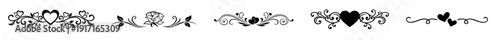 Romantic Valentine heart border divider with decorative flourishes and rose ornament, symmetrical horizontal header frame