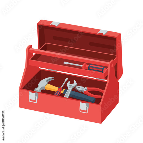 Set of Hand Tools in a Red Toolbox for Home Improvement and Repairs