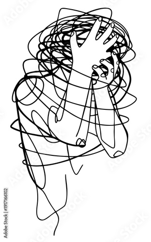 Mental Breakdown with Tangled Thoughts, Person Consumed by Overthinking and Inner Chaos