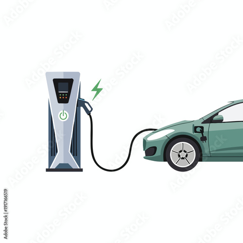Electric Vehicle Charging Station and Green Car for Sustainable Transportation