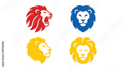 Vibrant Vector Lion Head Logos Set: Roaring, Serene, and Profile Icons for Brand Identity and Power Themes