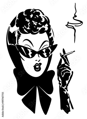 1960s Retro Chic Glamour Woman with Sunglasses and Cigarette Vintage American Fashion