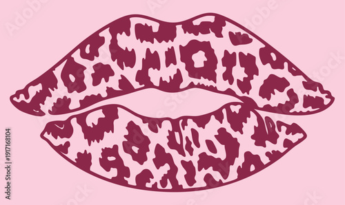 Valentine’s Day leopard lips with animal print pattern, sensual kiss symbol expressing passion, desire and romantic attraction for February 14