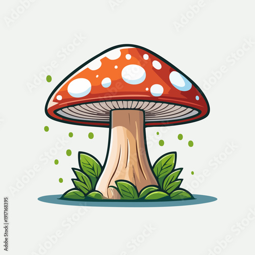 Cute Cartoon Mushroom Illustration.