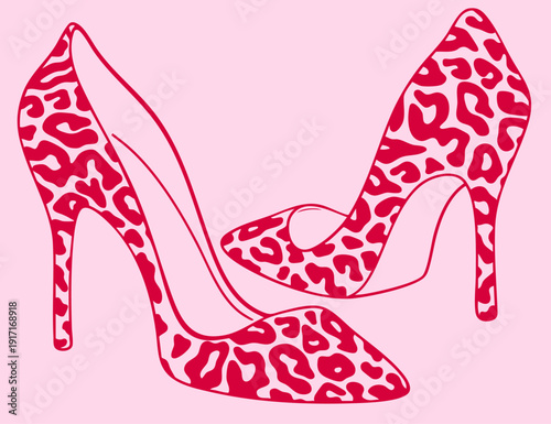 Leopard Print Valentine Decorative High Heels – Valentine Pink Animal Pattern Fashion Shoes for February 14 Romantic