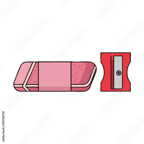 Pink Eraser and Sharpener Illustration
