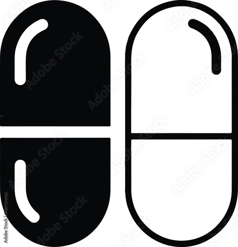 Two pharmaceutical capsules, one black and one white, symbolizing health, medicine, and treatment options