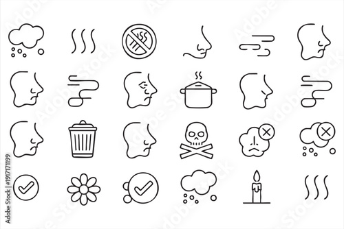 Odor and Smell Sensory Line Icons for Air Quality and Hygiene Design