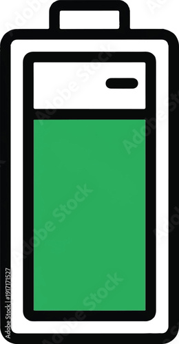 A full green battery icon symbolizing energy, power, and charge level, perfect for technology and mobile app interfaces