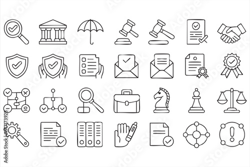 Corporate Trust and Legal Protection Outline Icons