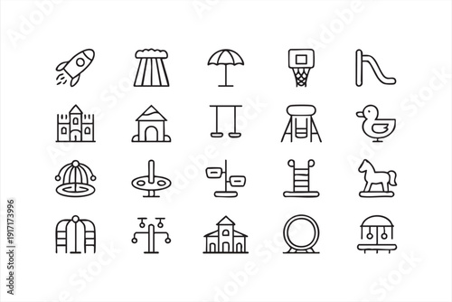 Kindergarten and Schoolyard Recreation Line Icon Collection