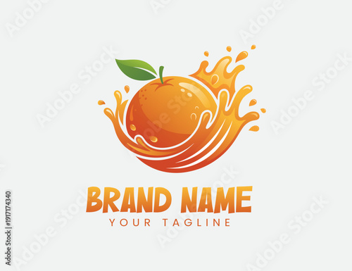 orange juice illustration logo with juice splash design