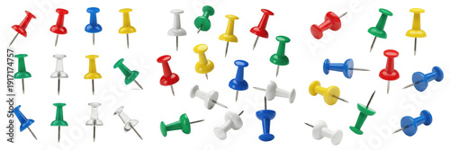 Canvastavla Set and collection colorful push pins thumbtacks for office stationery isolated