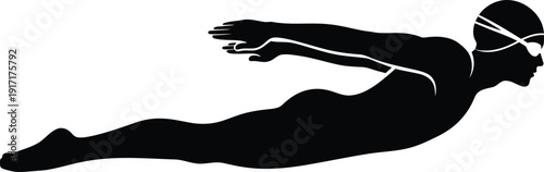 a striking silhouette of a swimmer in motion showcasing the fluid form and streamlined technique of freestyle swimming depicted in black