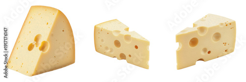 Tableau sur toile Set of Traditional Swiss Cheese Collection, Gourmet Emmental and Maasdam Wedges