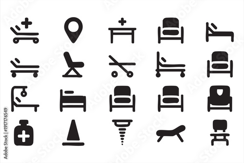 Minimalist Hospital Furniture and Treatment Icons for UI Projects