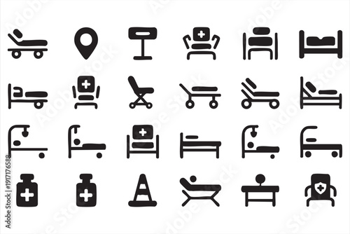 Clean Line Art Hospital and Clinic Icons for Wayfinding Systems