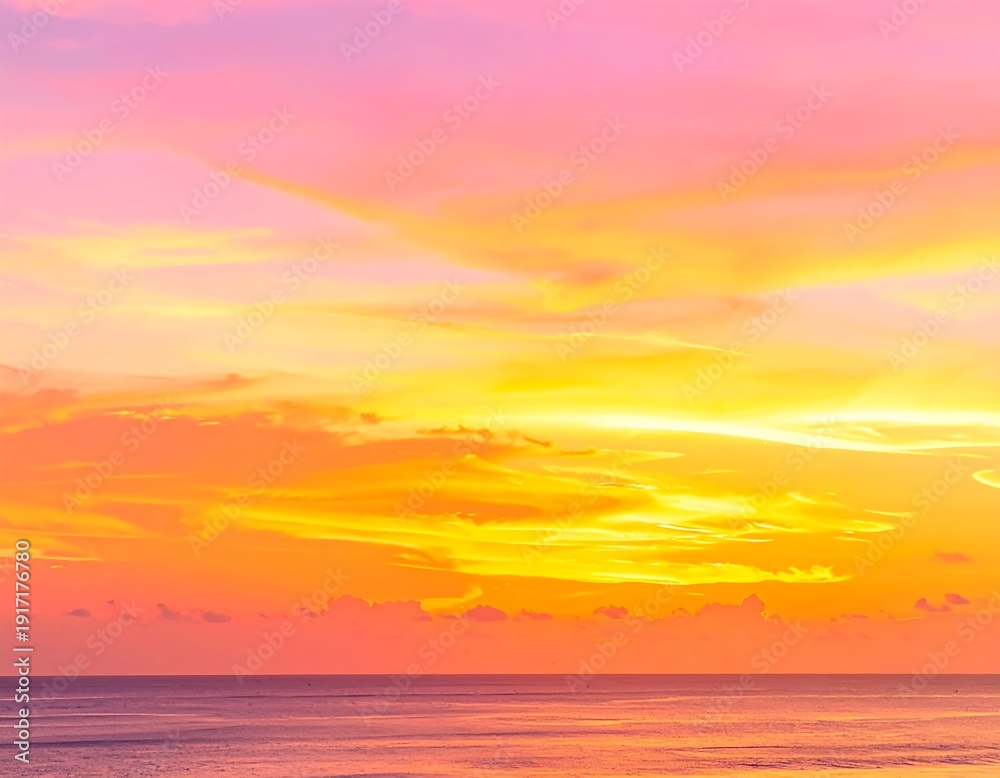 Obraz premium Sunset over a tranquil ocean. Soft pastel colors paint the sky and sea