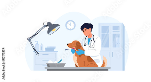 Veterinarian examining a dog during a medical checkup.